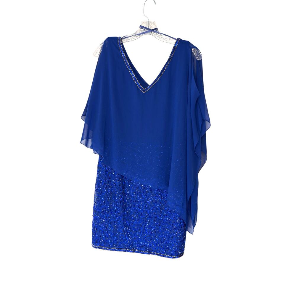 J Kara Dress Blue Sequin Beaded Overlay Evening Formal‎ Reception Size 12 Petite